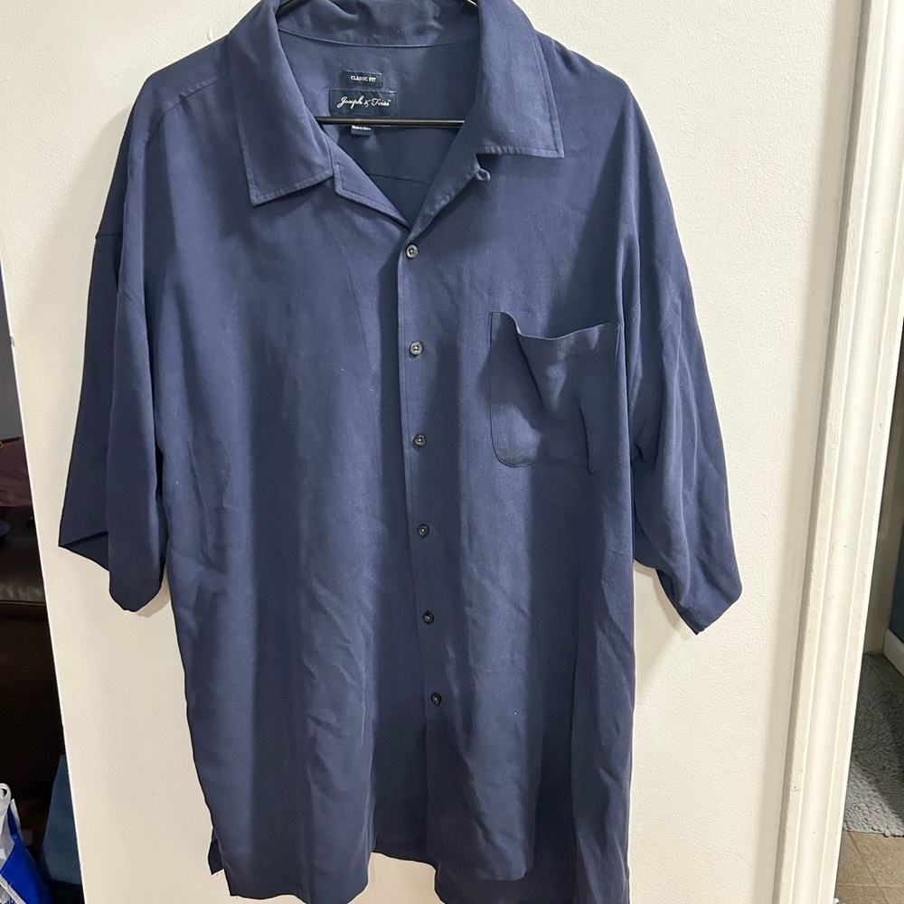 Joseph & Feiss Dark Blue Casual Button-Down Shirt 100% Silk size XXL‎